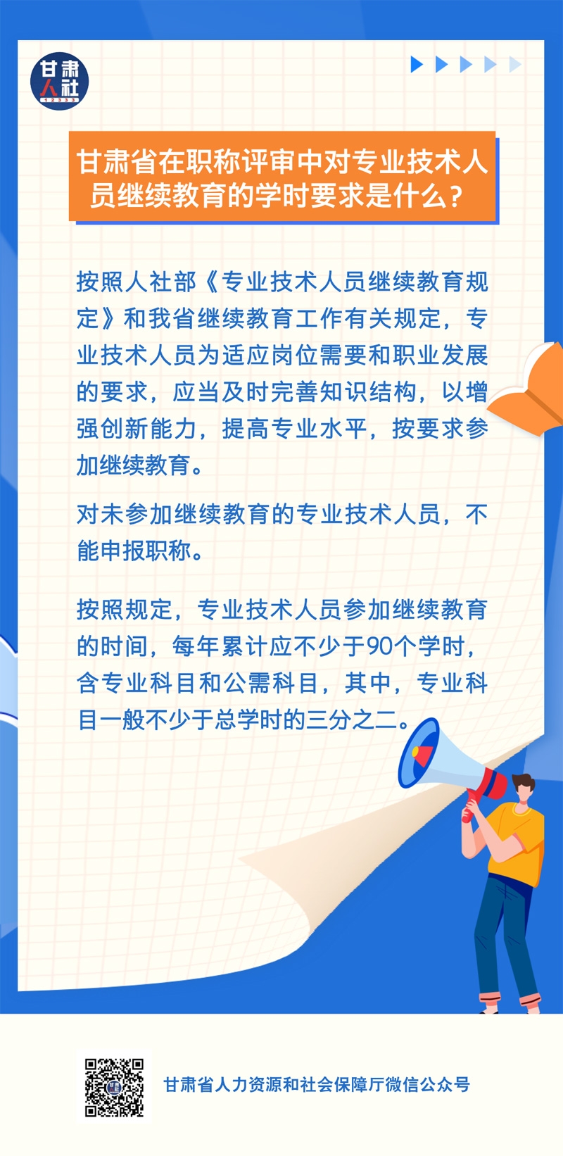 【甘肃人社通通】甘肃省在职称评审中对专业技术人员继续教育的学时要求是什么？